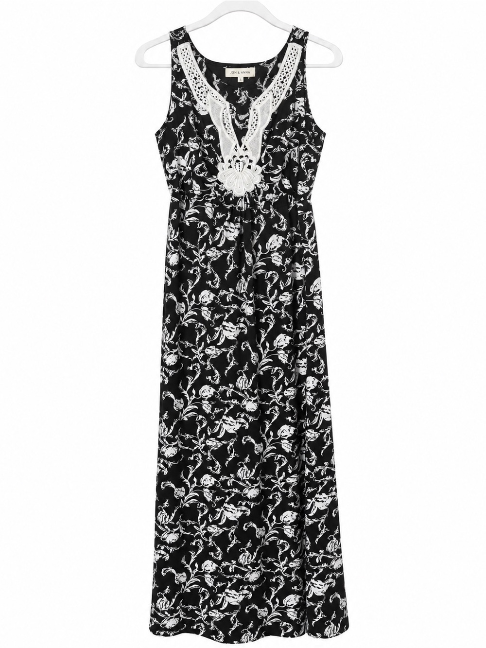 Jon & Anna Black and White Floral Maxi Dress with Crochet Detail